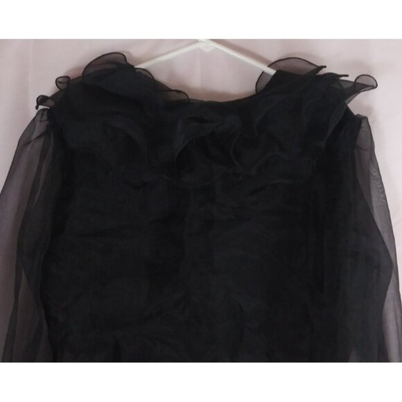 NWT Erena Women's Black Sheer Lined Ruffle Button-Up Blouse Size 12 - Picture 4 of 10